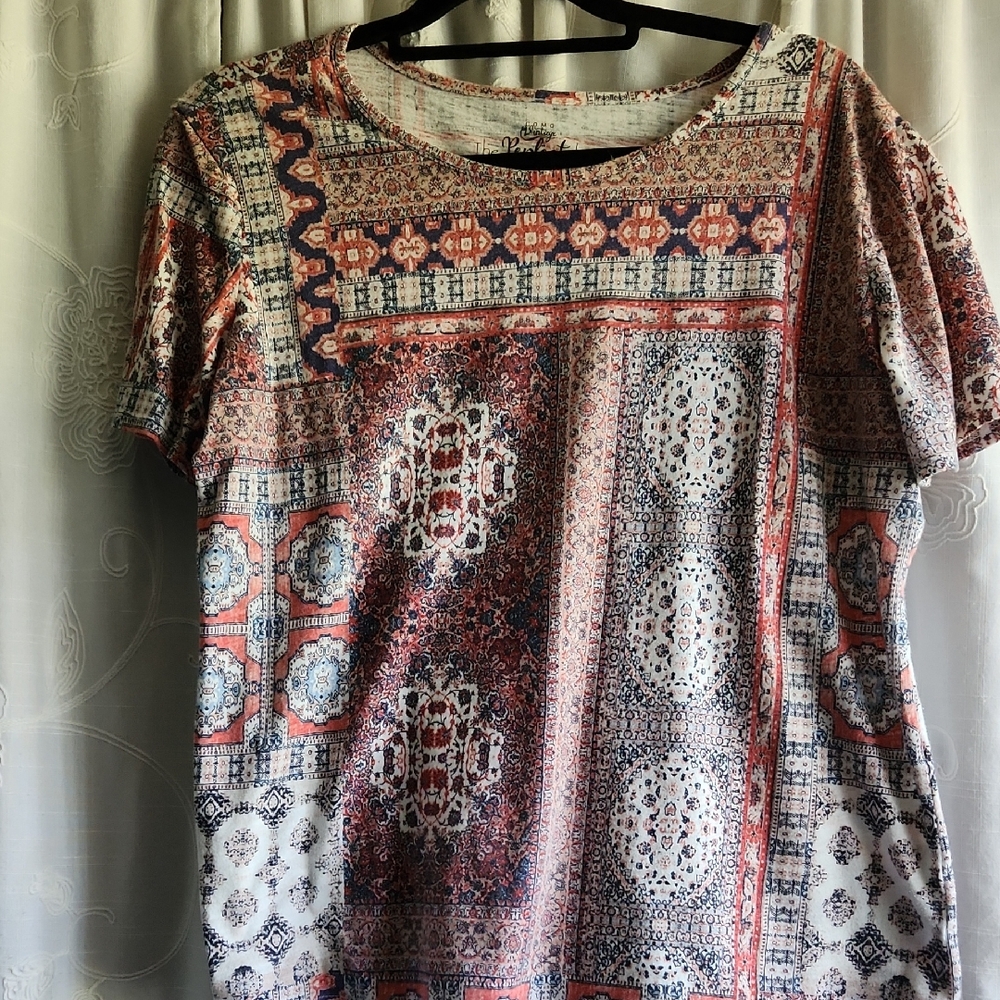 Como Vintage Multicolor Patchwork Short Sleeve Top